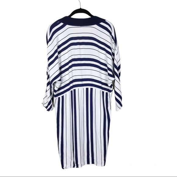 Zara Woman Navy White Striped V-Neck Hi-Low Side Slits Dolman Kimono Top Size XS - Picture 4 of 6